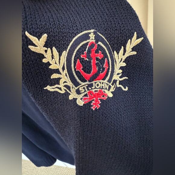 St. John Sport Navy Wool Blend Full Zip Sweater Jacket Large Lightweight Vintage - Picture 1 of 14